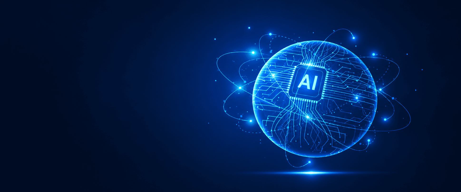 Abstract AI network globe with circuit pathways